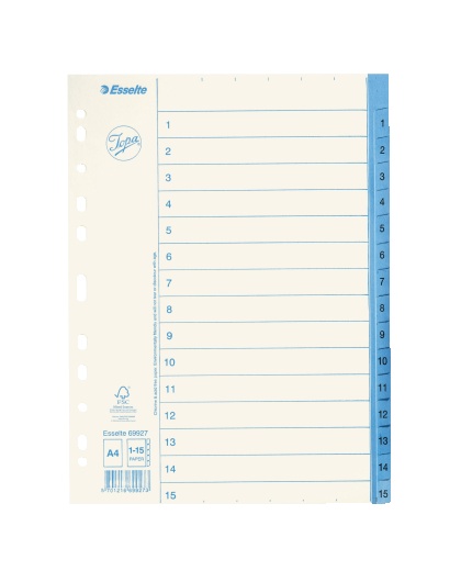 Pappersregister JOPA A4 1-15 vit/blå