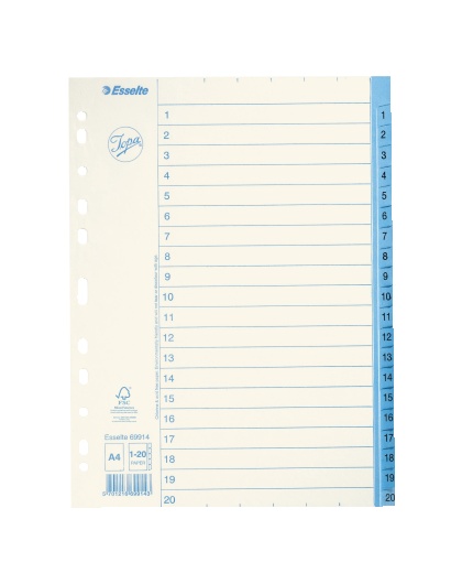 Pappersregister JOPA A4 1-20 vit/blå