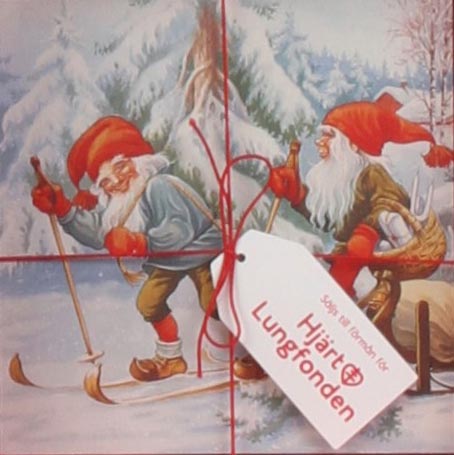 Julkort Hjärt & Lungfonden 10-pack Tomte åker kälke/åker skidor